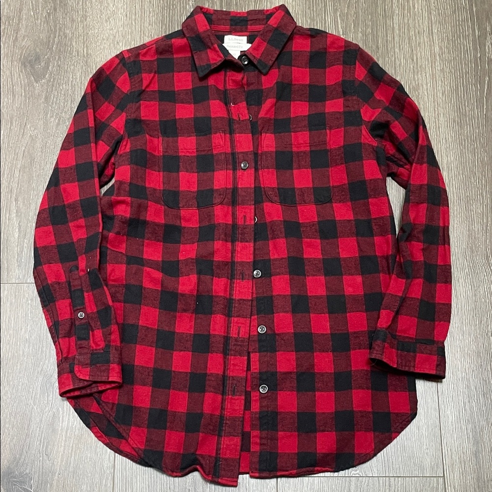 LL Bean 100% Cotton Scotch Plaid Flannel Western Button Down XS
